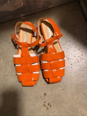 Patent Orange Woven Sandals - Unbranded